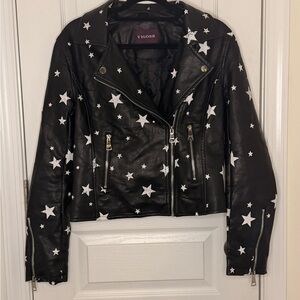 Vigoss Black Leather Jacket with White Stars PTP 18